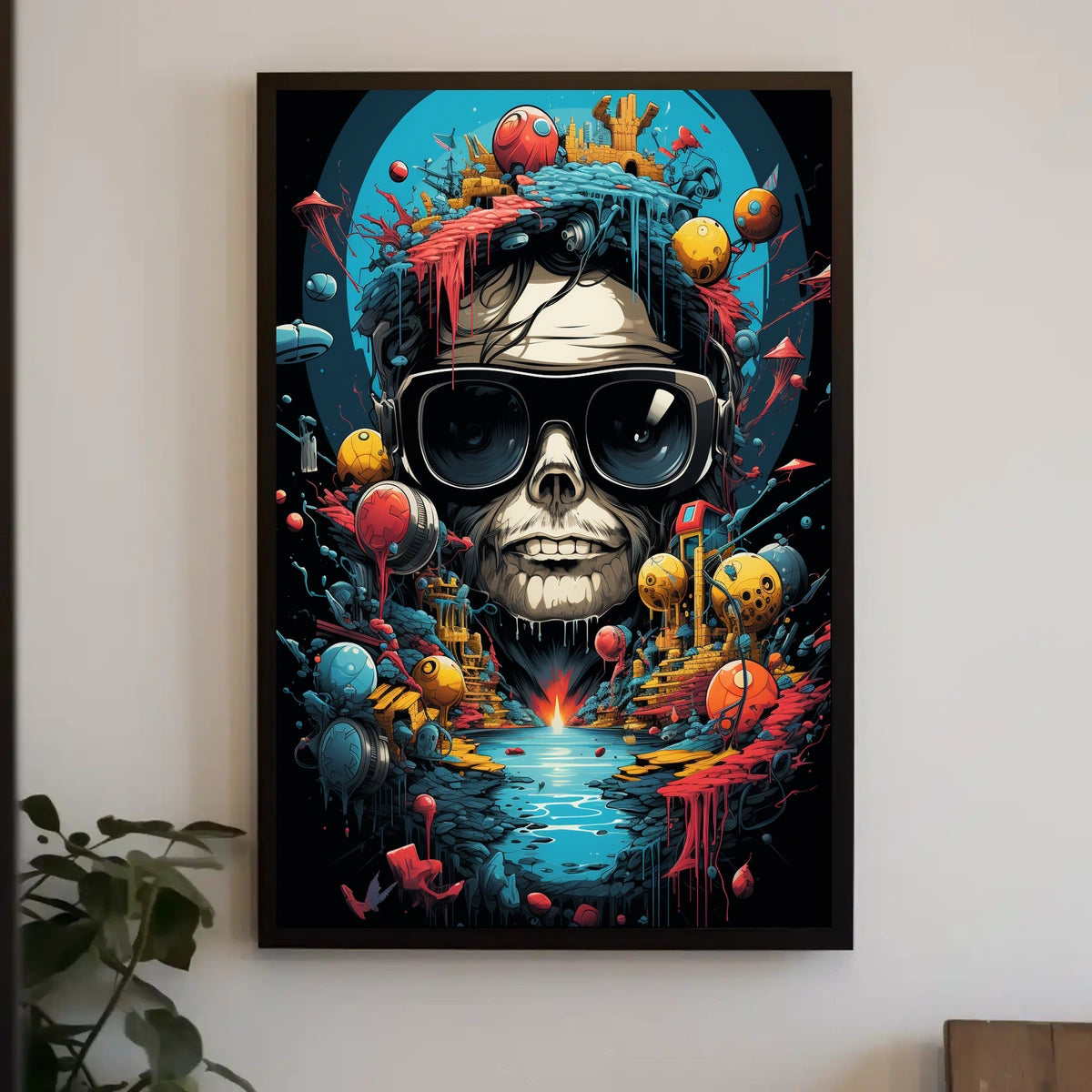 Futuristic Skull and Landscape Art Print Futuristic Sci-Fi Poster