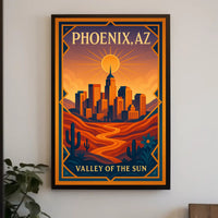 Phoenix Cityscape Vintage Travel Art Poster