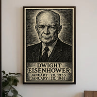 Dwight Eisenhower Vintage Etching Portrait Patriotism Leadership Legacy Heritage Home Decor Distinctive Poster