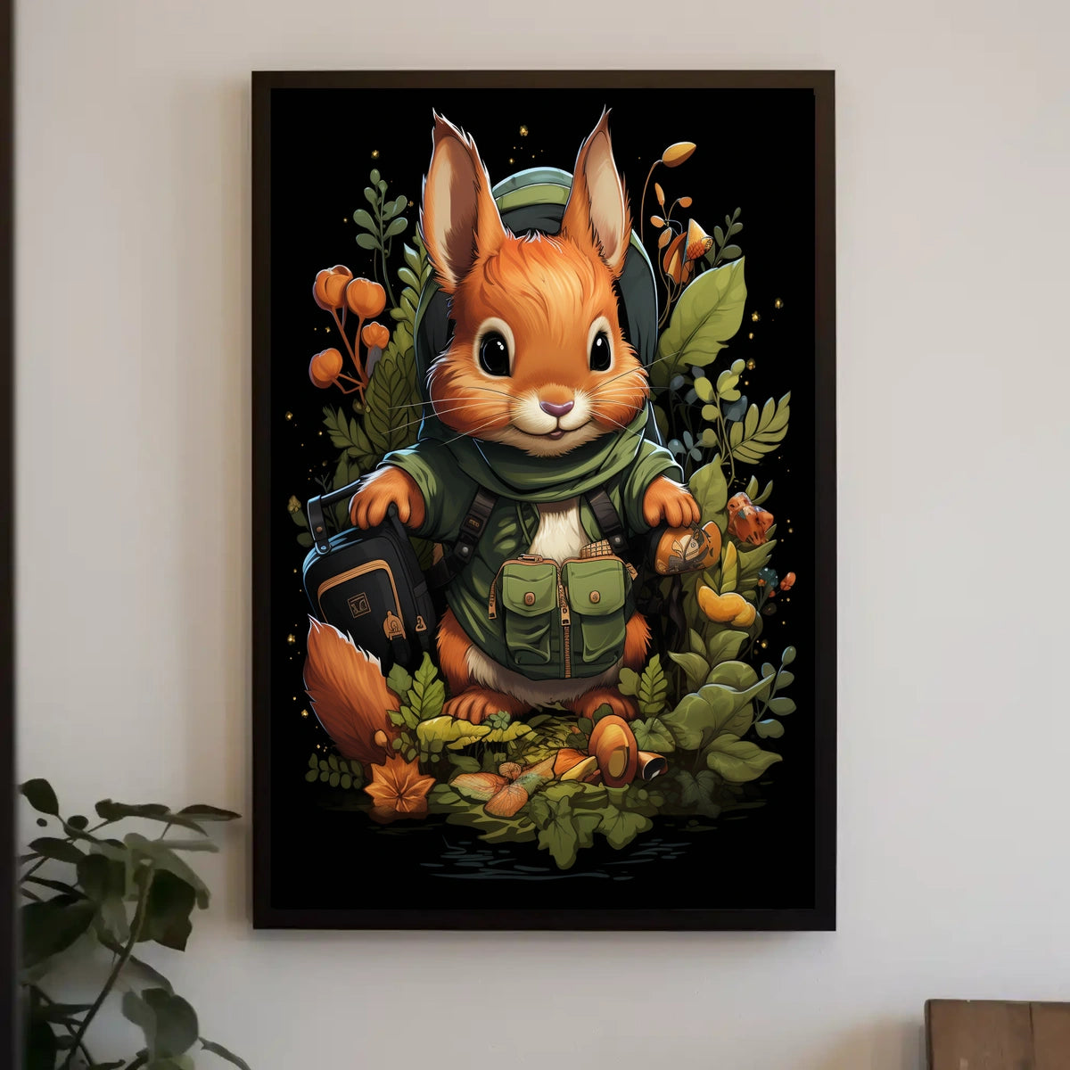 Whimsical Woodland Explorer Adventure Imagination Kids Nature Lovers Squirrel Backpack Forest Trail Poster