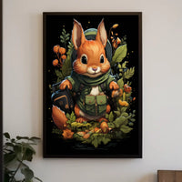 Whimsical Woodland Explorer Adventure Imagination Kids Nature Lovers Squirrel Backpack Forest Trail Poster