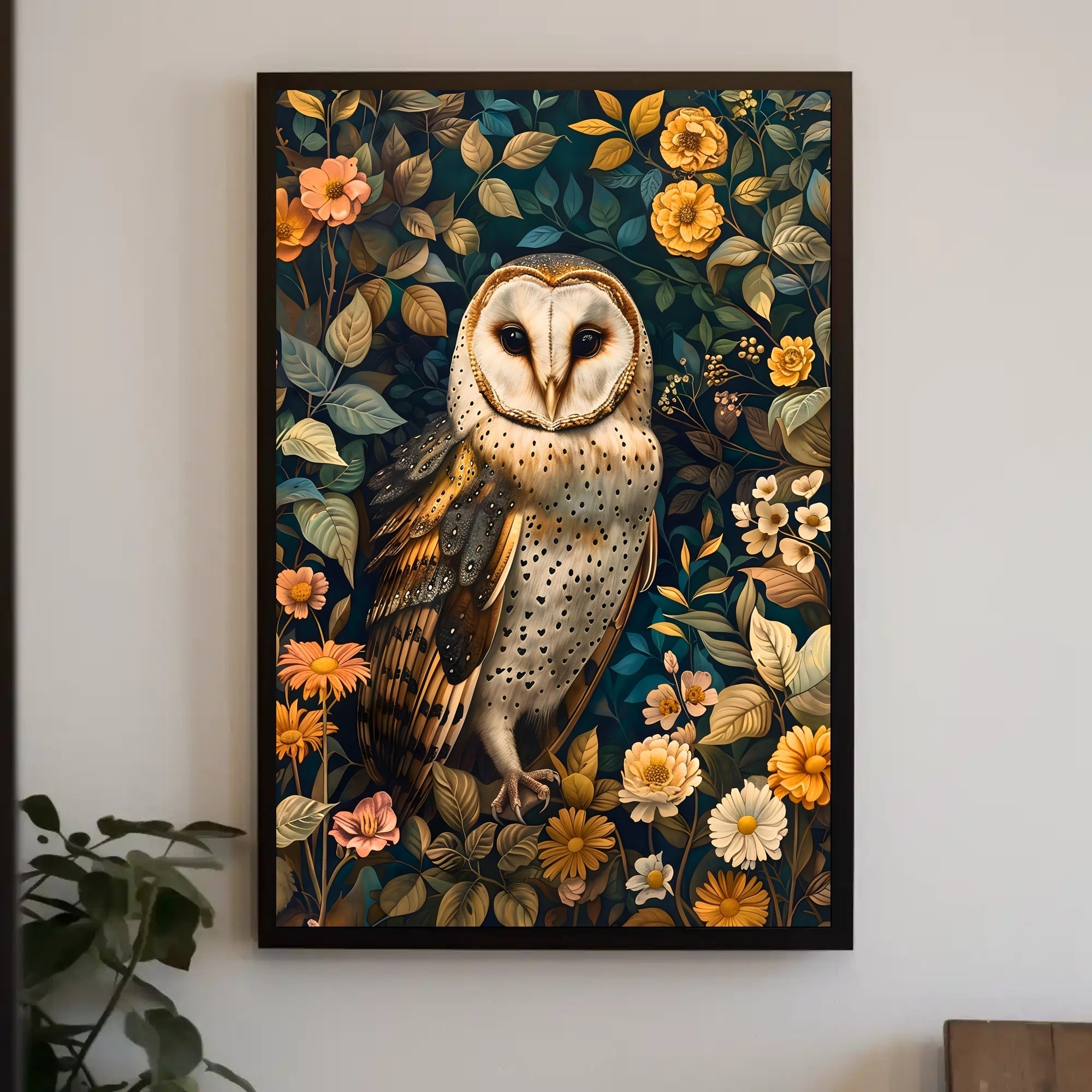 Barn Owl Enchantment in Bloom: Animal Poster