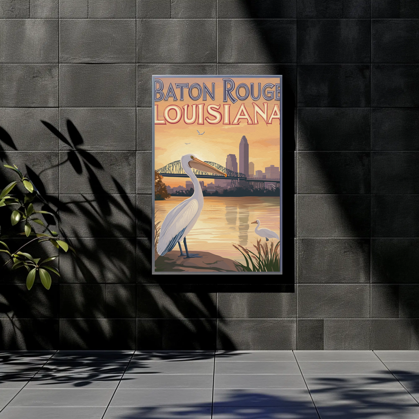 Baton Rouge Louisiana Pelican Vintage Poster