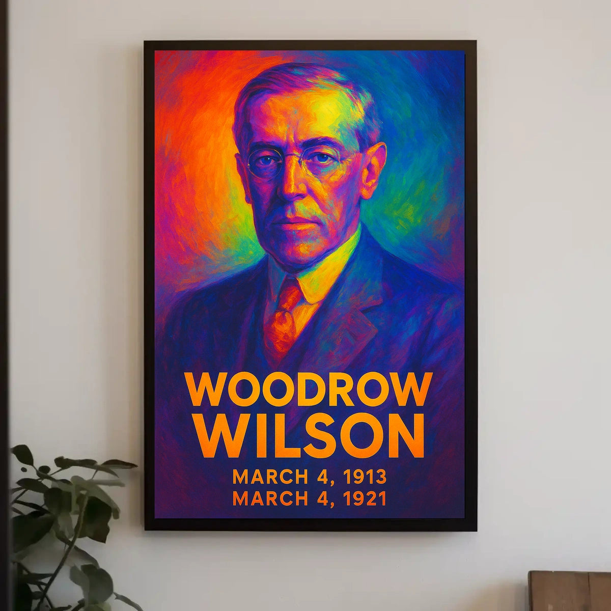 Woodrow Wilson 28th President of the United States Neon Gradient Overlay Poster