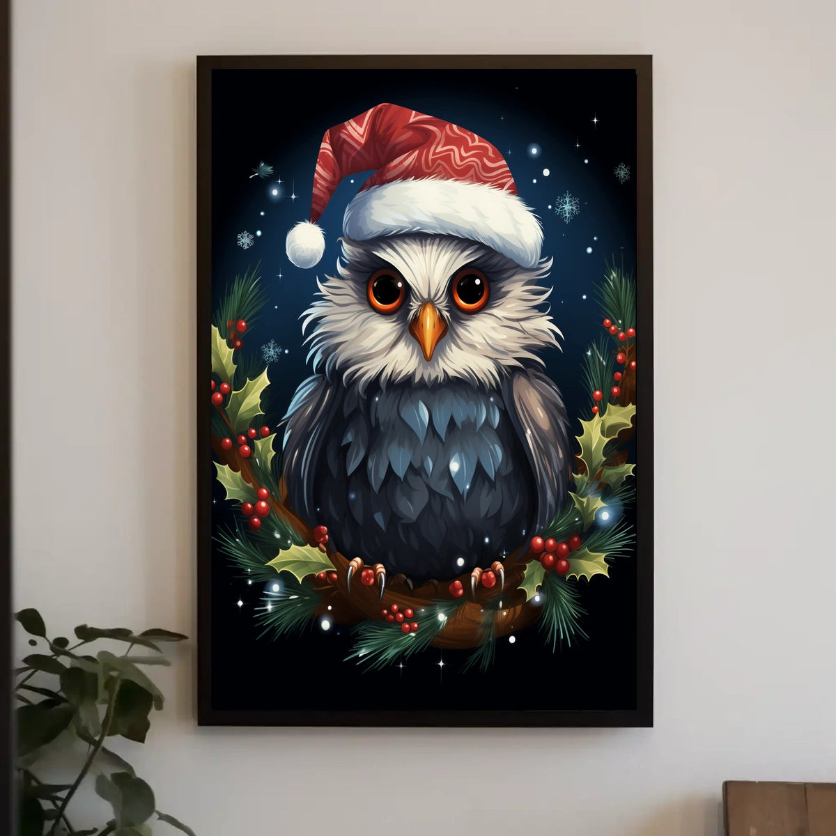 Whimsical Festive Owl Christmas Fantasy or Mythology Poster