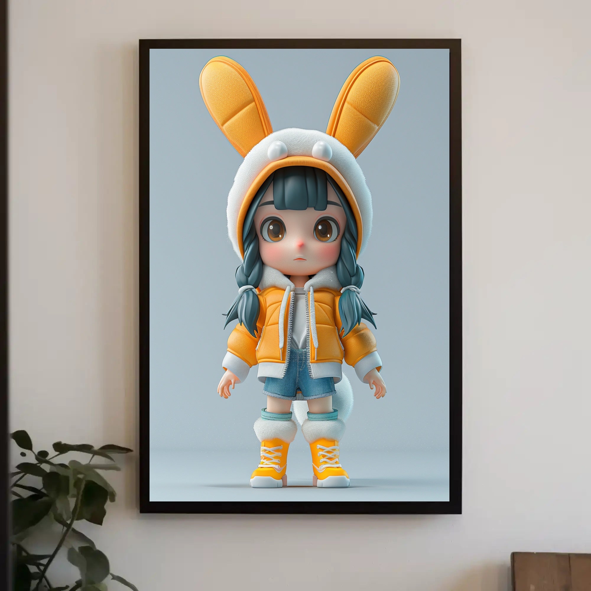 Cute Cartoon Child in Bunny Outfit Pop Culture Poster PosterGoat