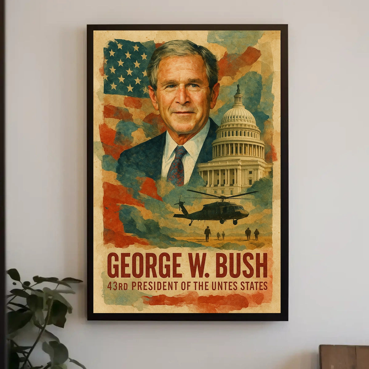 George W. Bush 43rd President of the United States Layered Digital Collage Poster
