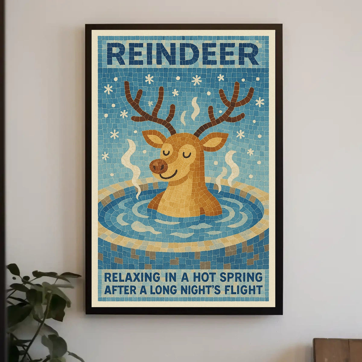 Relaxing Reindeer Mosaic Winter Art Poster - Abstract or Artistic Poster