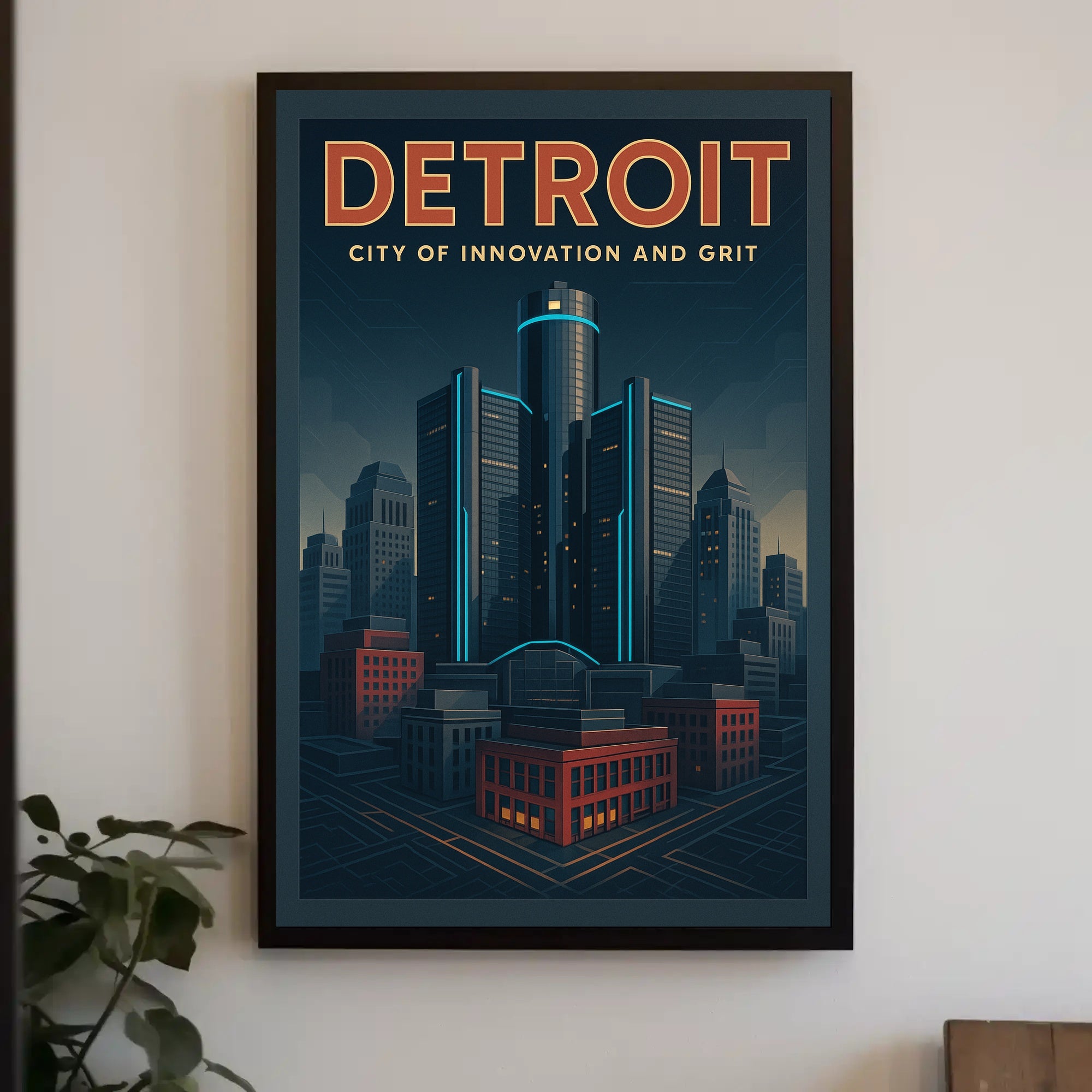 Detroit Skyscrapers Futuristic Urban Cityscape Poster