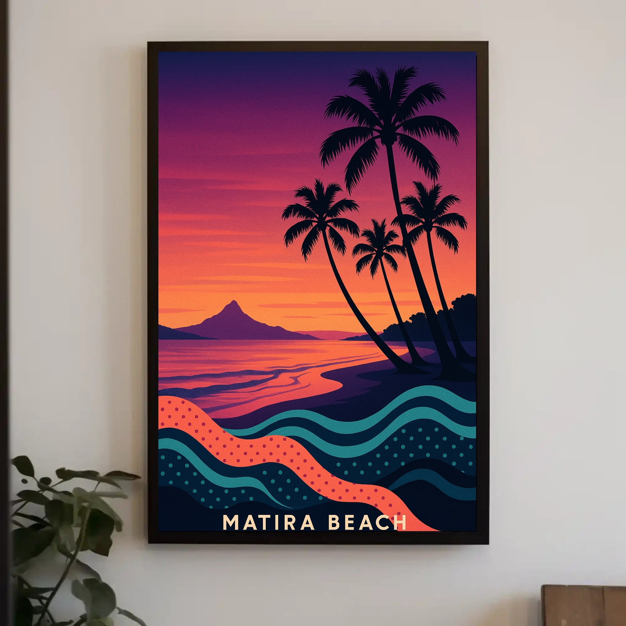 Matira Beach Retro Sunset Travel Poster PosterGoat