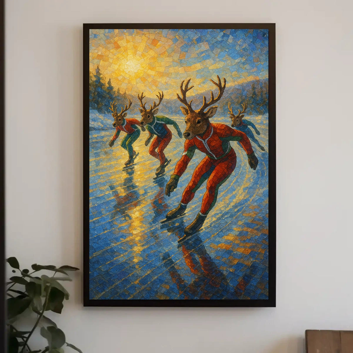 Whimsical Reindeer Ice Skating Artistic Poster