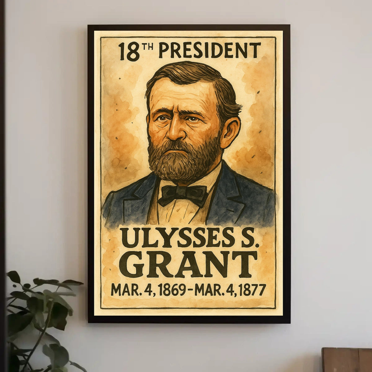 Ulysses S. Grant 18th President of the United States Exaggerated Cartoon Sketch Poster