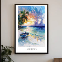 Mauritius Sunset Beach Travel Poster PosterGoat
