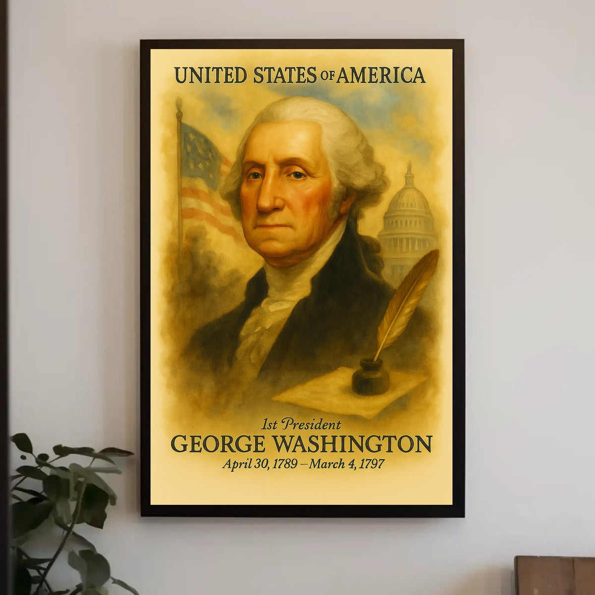 George Washington 1st President of the United States Vintage Watercolor Poster