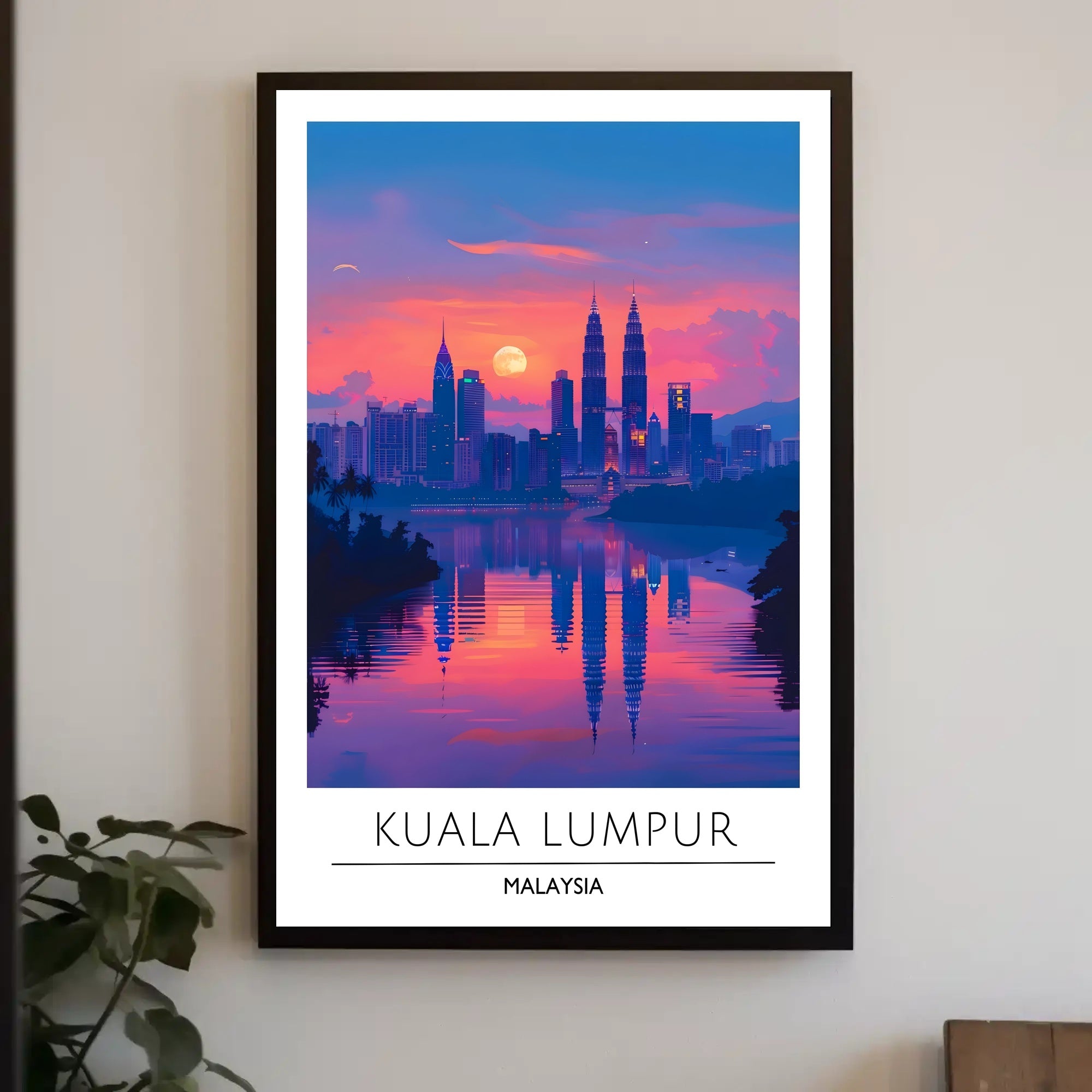 Kuala Lumpur skyline art with sunset urban cityscape poster