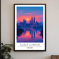 Kuala Lumpur skyline art with sunset urban cityscape poster