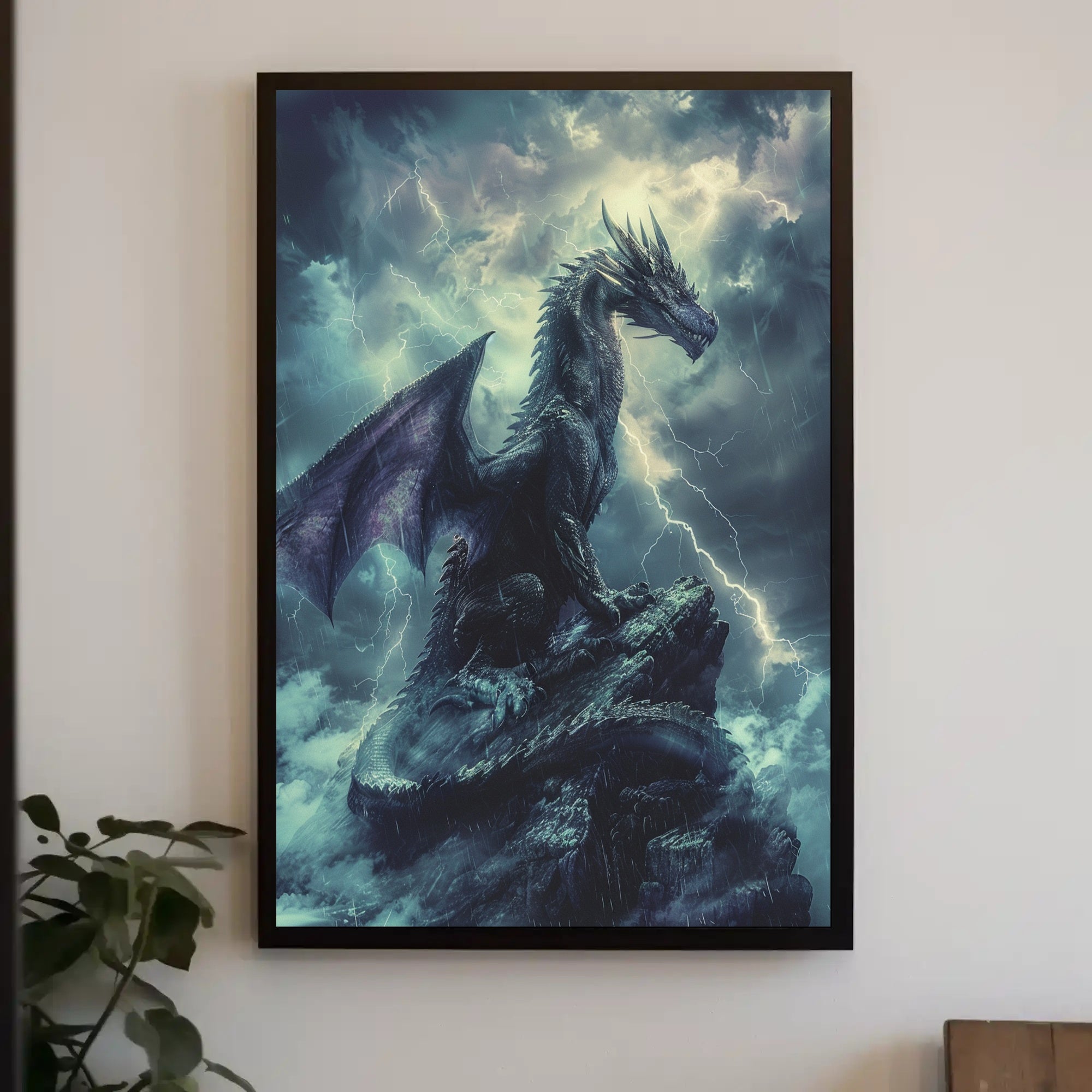 Majestic Dragon Amidst Storm Fantasy or Mythology Poster PosterGoat
