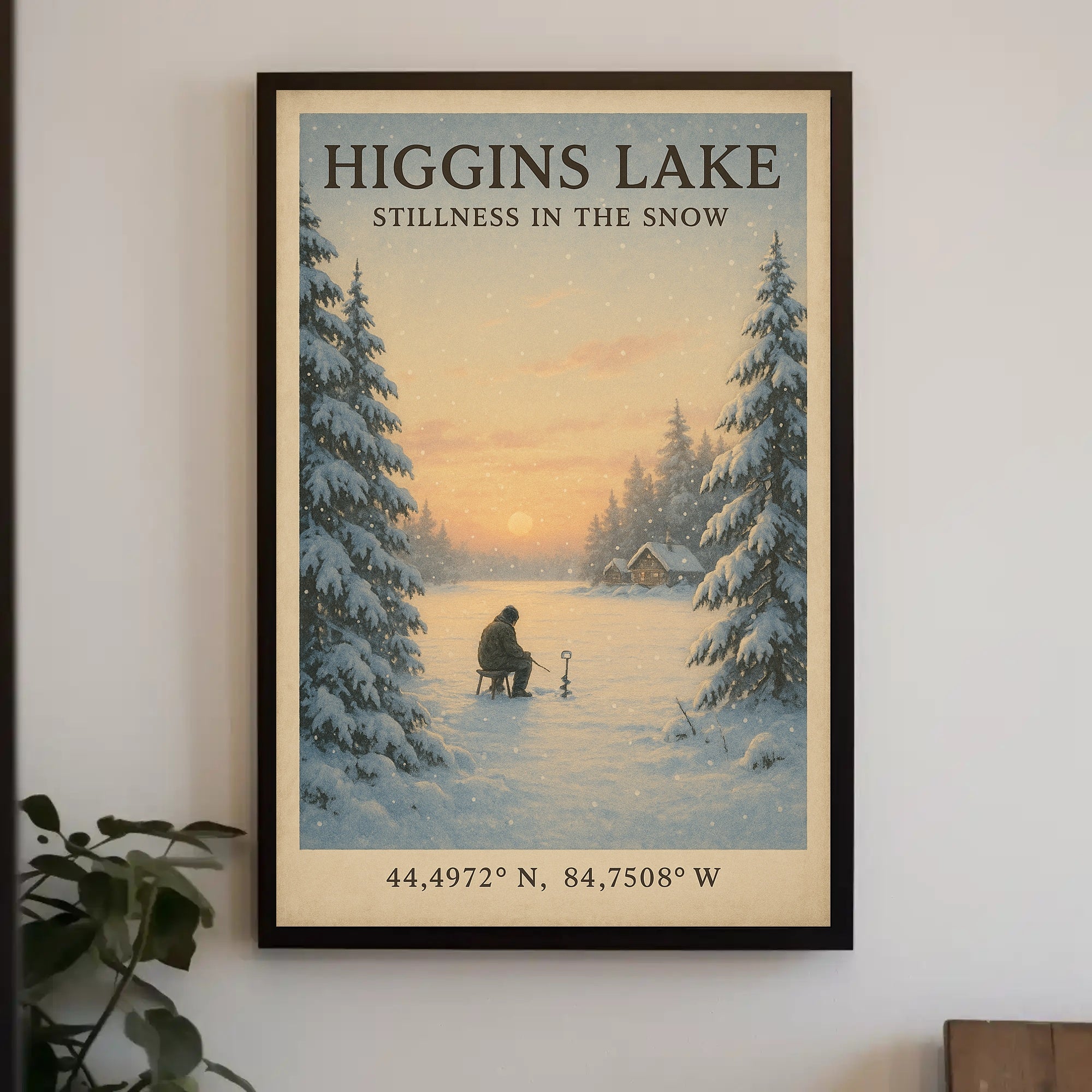 Higgins Lake Winter Scene: Photorealistic Vintage Artistic Poster