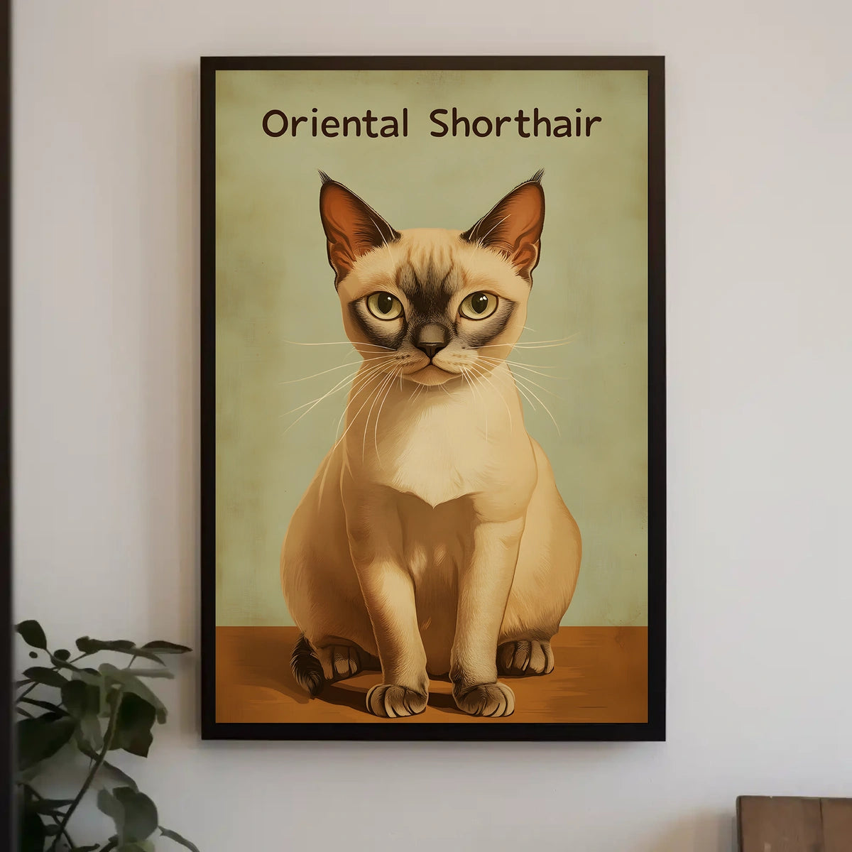 Oriental Shorthair Cat Digital Painting Vintage Poster
