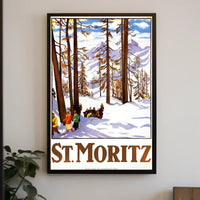 Vintage Alpine Travel Poster: St. Moritz Winter Wonderland PosterGoat