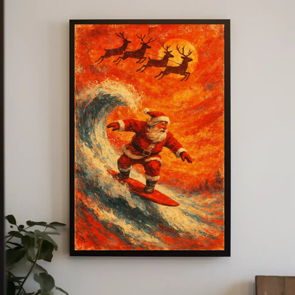 Santa Surfing Christmas Magic Impressionist Holiday Poster