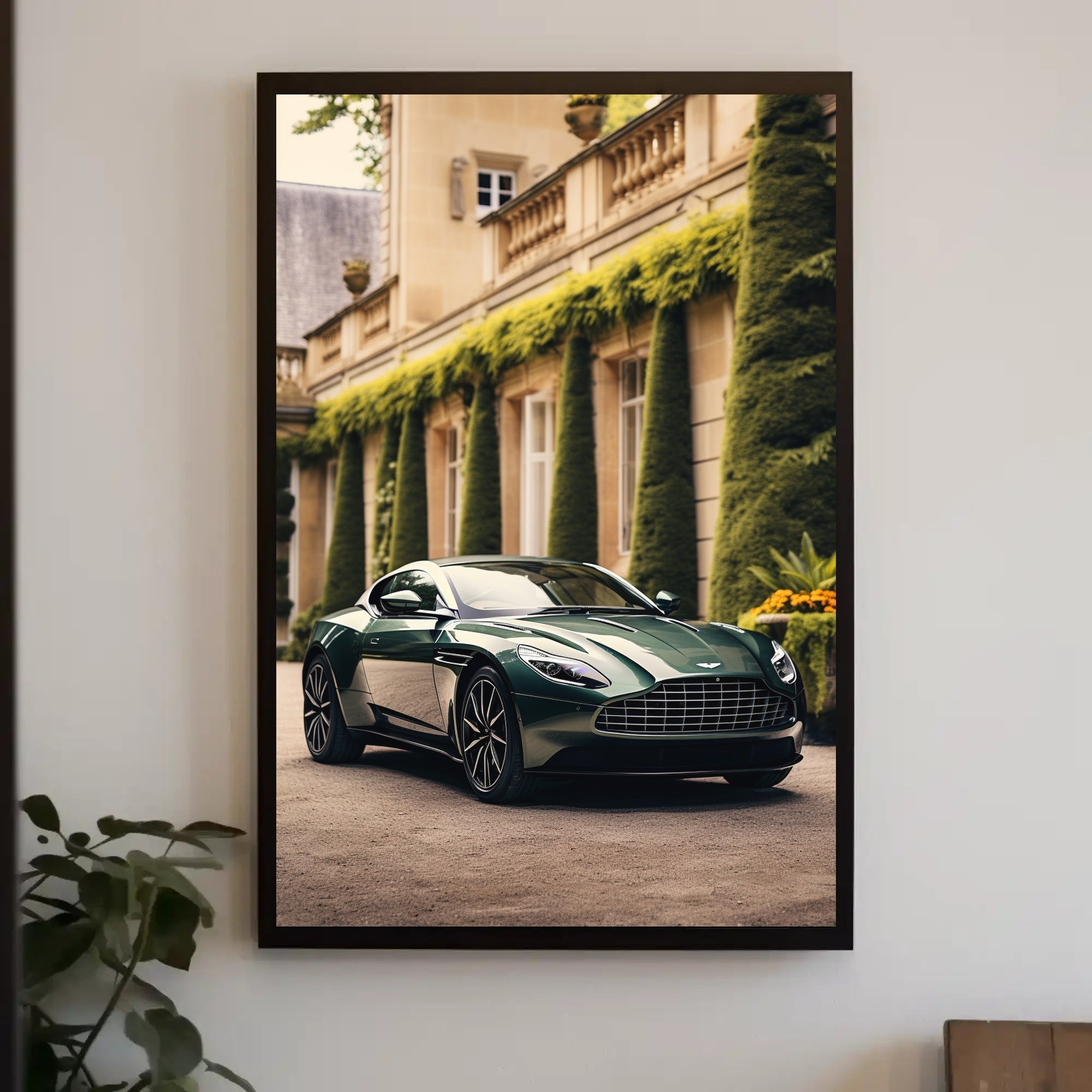 Luxury Green Sports Car at Elegant Mansion Poster