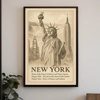 New York City Iconic Landmarks Poster Vintage Wall Art