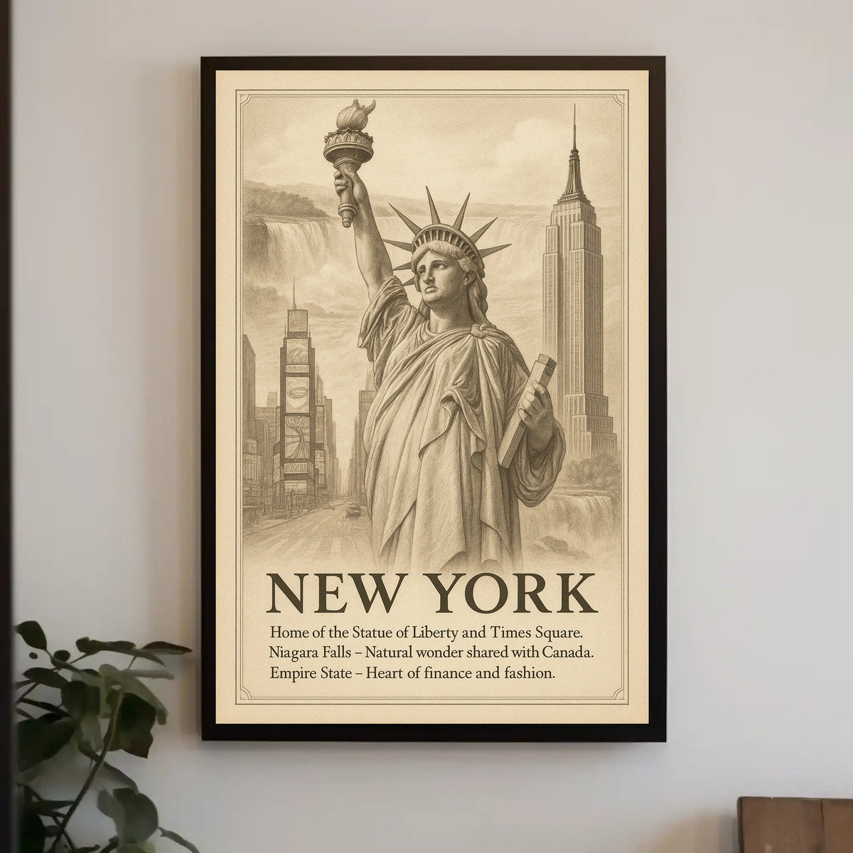 New York City Iconic Landmarks Poster Vintage Wall Art