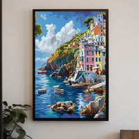 Mediterranean Coastal Village Impressionistic Art Poster