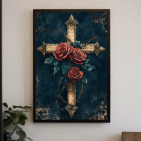 Roses And Thorns Cross Poster