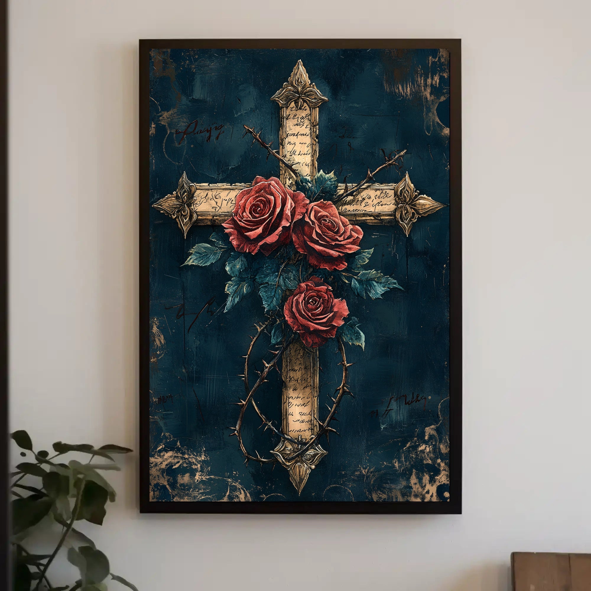 Roses And Thorns Cross Poster