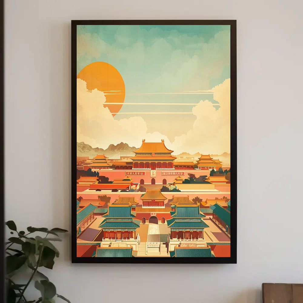 Classic Chinese Architecture: Art Poster with Vibrant Colors