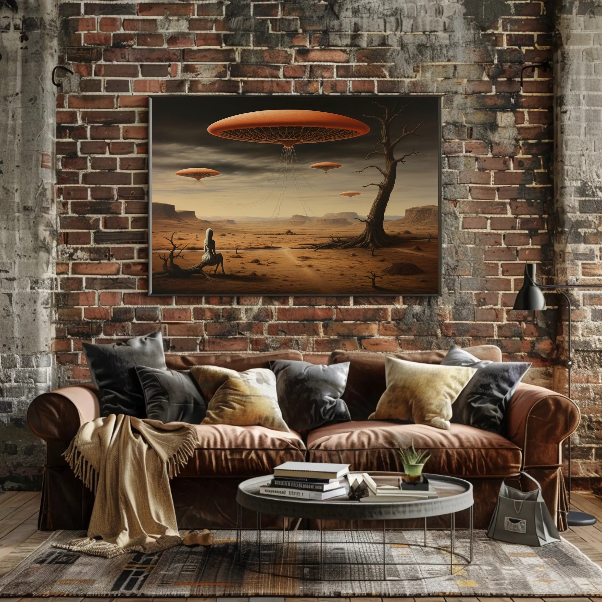 Surreal Hovering Discs in Futuristic Sci-Fi Poster