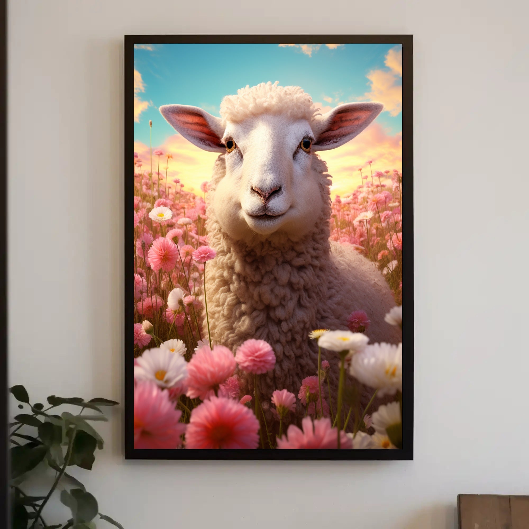 Serene Sheep In Blooming Meadow Poster PosterGoat
