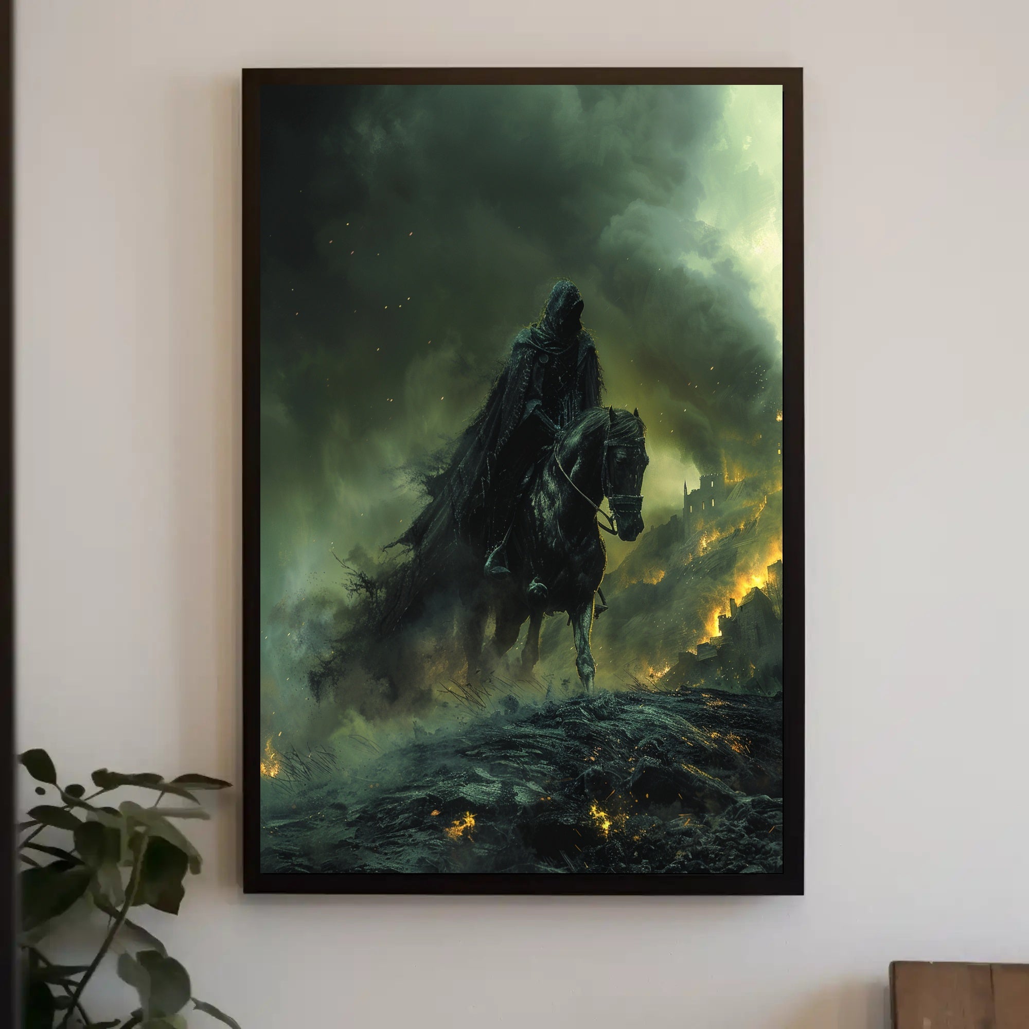 Dark Rider in Apocalyptic Scene Fantasy or Mythology Poster PosterGoat