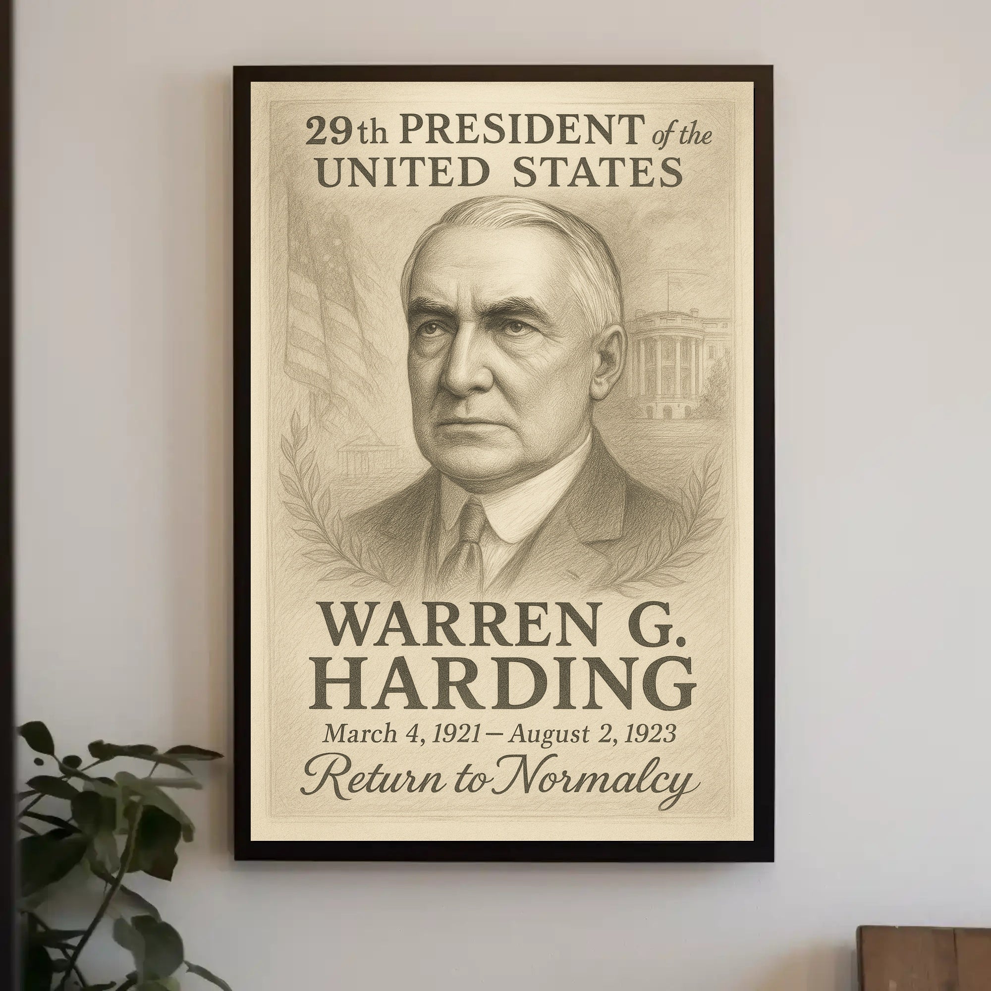 Warren G Harding 29th President Sketch Poster Art Print PosterGoat