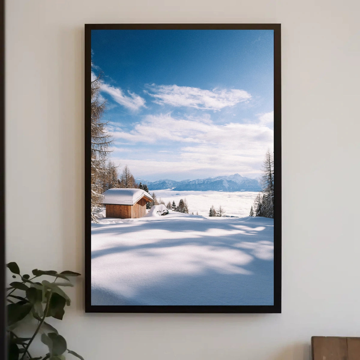 Serene Snowy Cabin Landscape National Park Poster