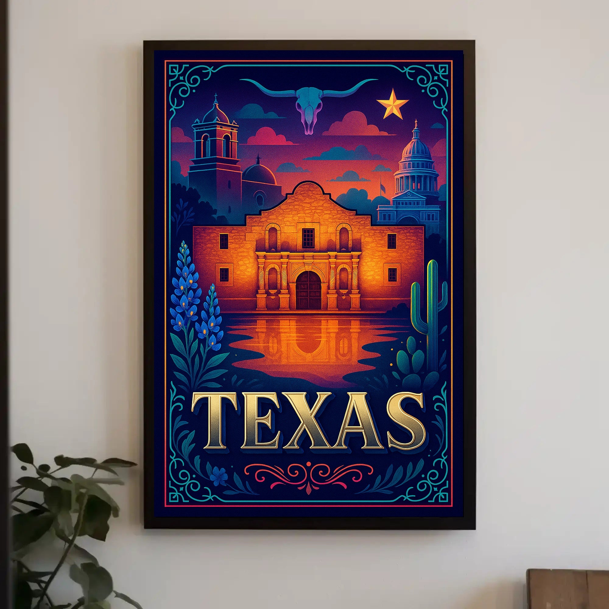 Texas Heritage Poster Vintage Travel Wall Art