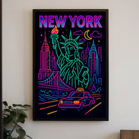New York Neon Nightlife Cityscape Poster Modern Wall Art