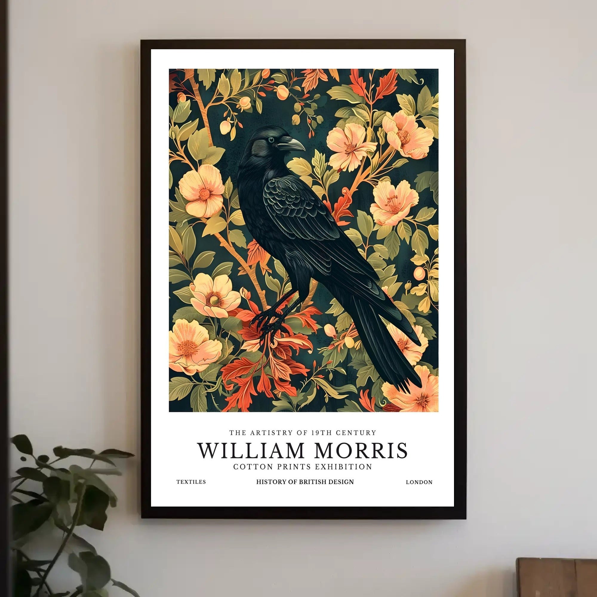 Victorian Blackbird Elegance: Ornate Arts and Crafts Poster
