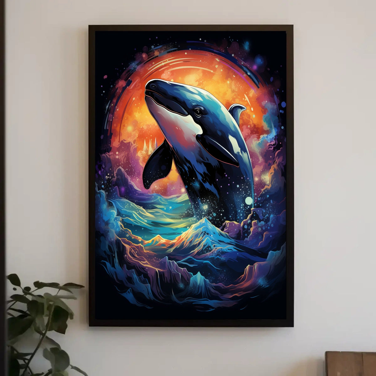 Whale in Cosmic Waves: Surreal Art Poster