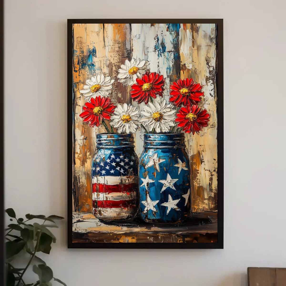 Patriotic Mason Jars Painted In American Flag Colors Poster