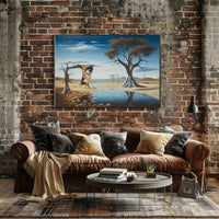 Surreal Desert Landscape with Human-Tree Artistic Poster