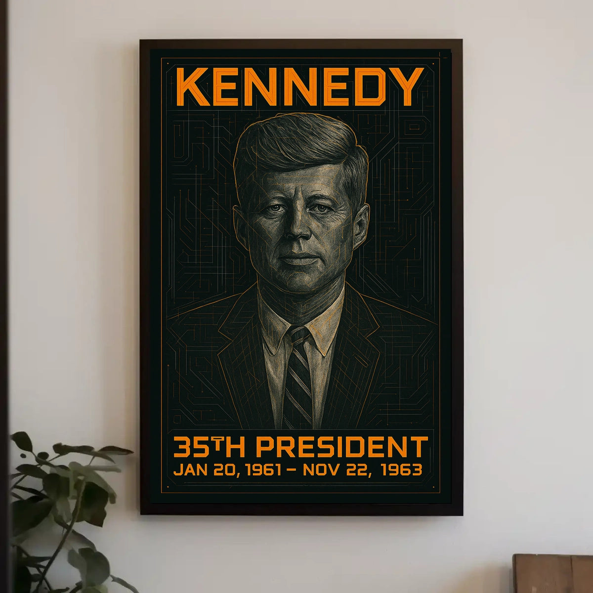 John F. Kennedy 35th President of the United States Techno Schematic Poster