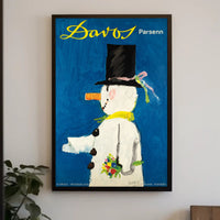 Whimsical Snowman Switzerland Travel Poster PosterGoat