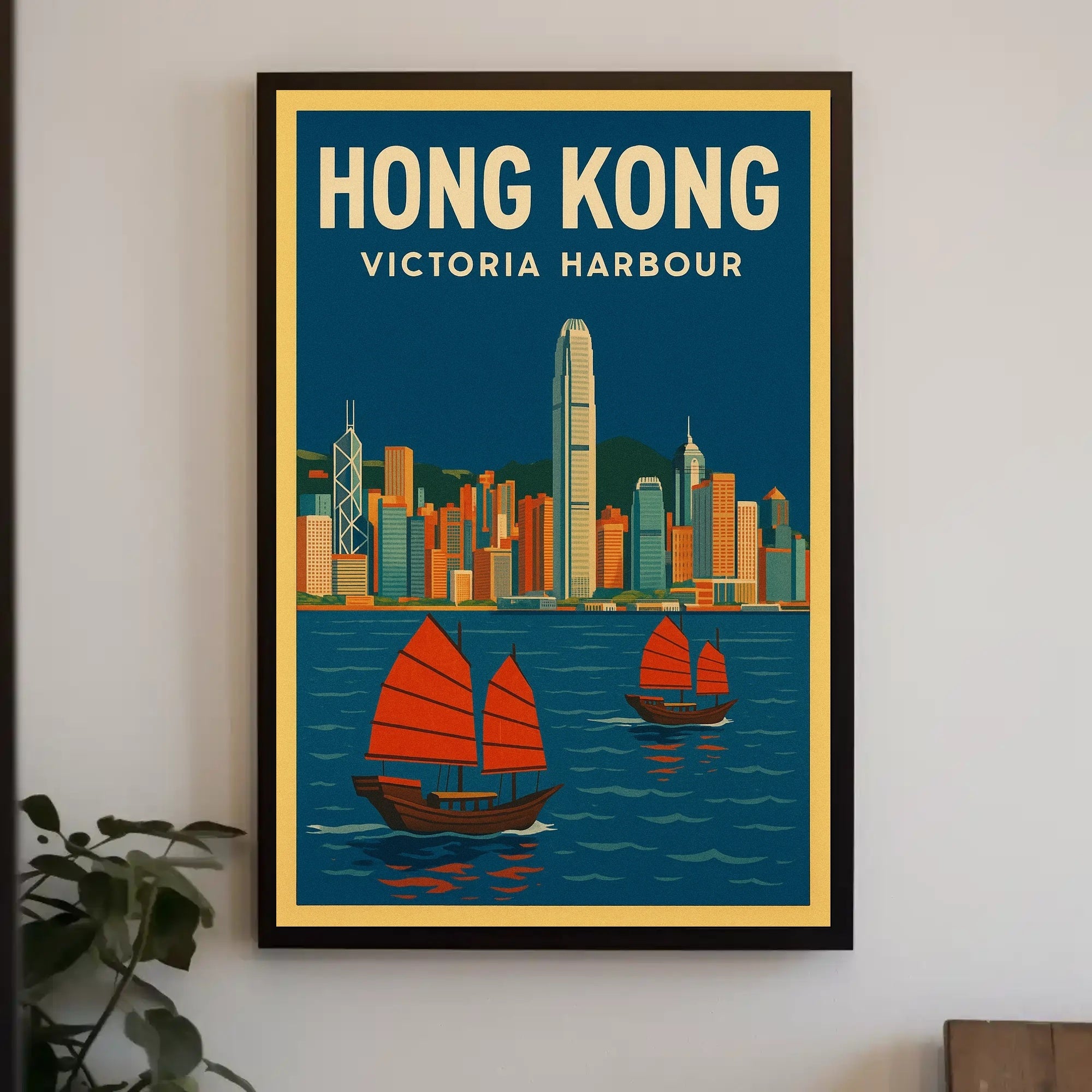 Panoramic View of Hong Kong Vintage Travel Poster