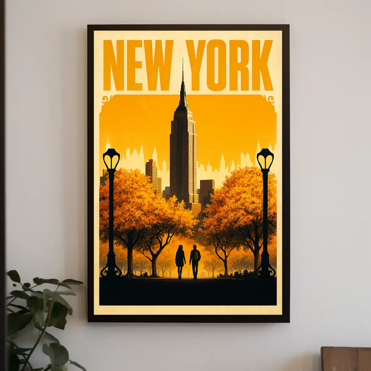New York City Autumn Romance Vintage Travel Poster For Home