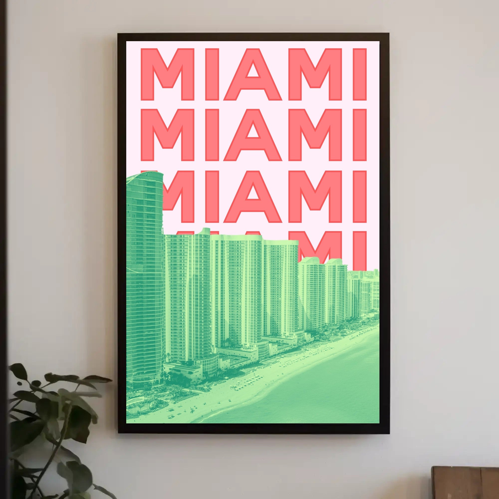 Miami Beachline with Vibrant Architecture Travel Poster