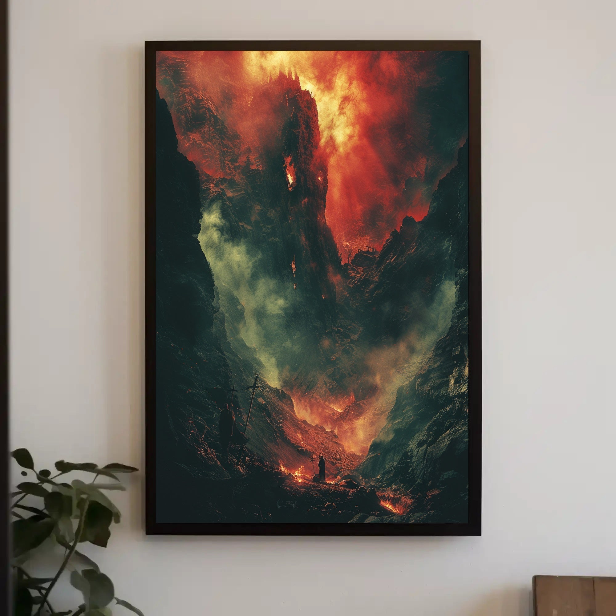 Epic Fiery Landscape Adventure in Fantasy or Mythology Poster PosterGoat