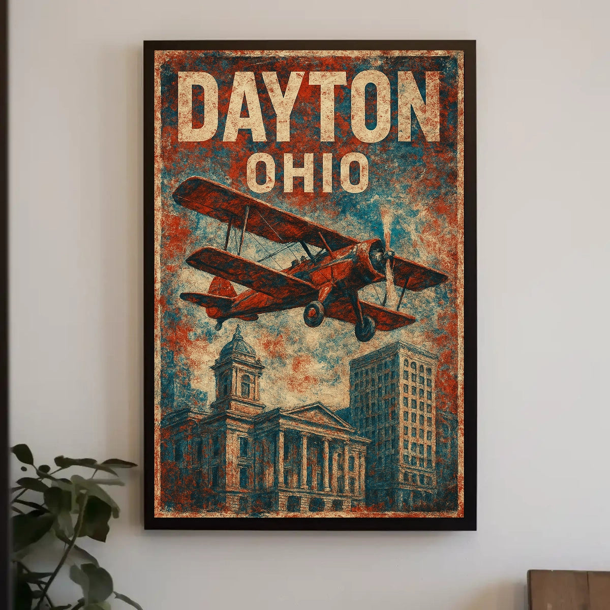 Vintage Biplane Aviation Art Deco Patriotic Poster